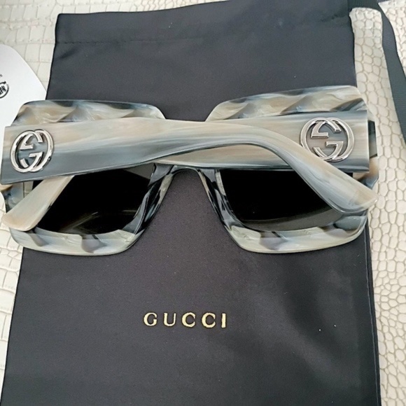 💋 Gucci Grey Rhinestone Crystal Oversize Square Sunglasses *NEW - Picture 9 of 13